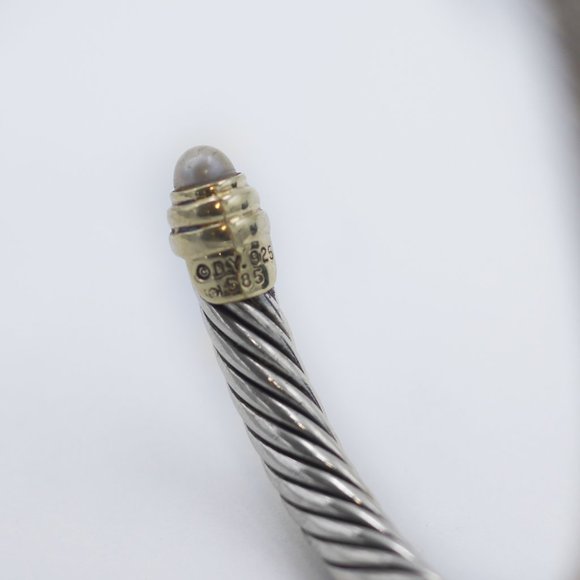 David Yurman 925 Silver 14K Gold Pearl Cable Cuff Bracelet - Picture 4 of 4